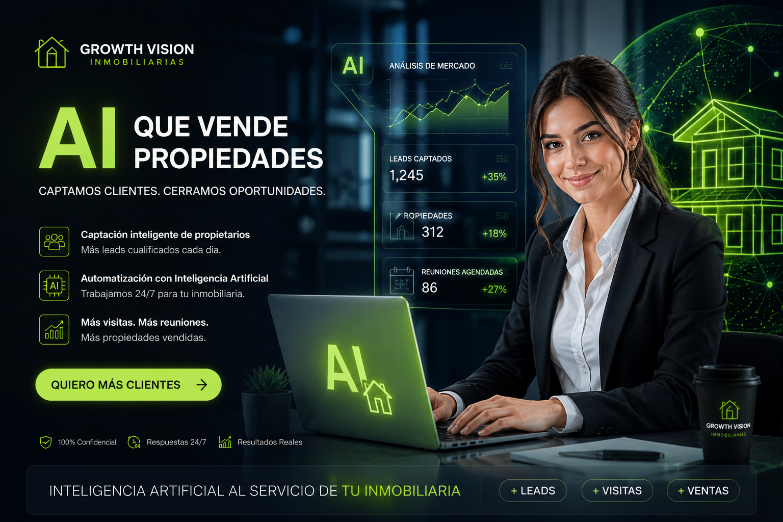 Consultora de IA de Growth Vision AI mostrando un panel de inteligencia artificial